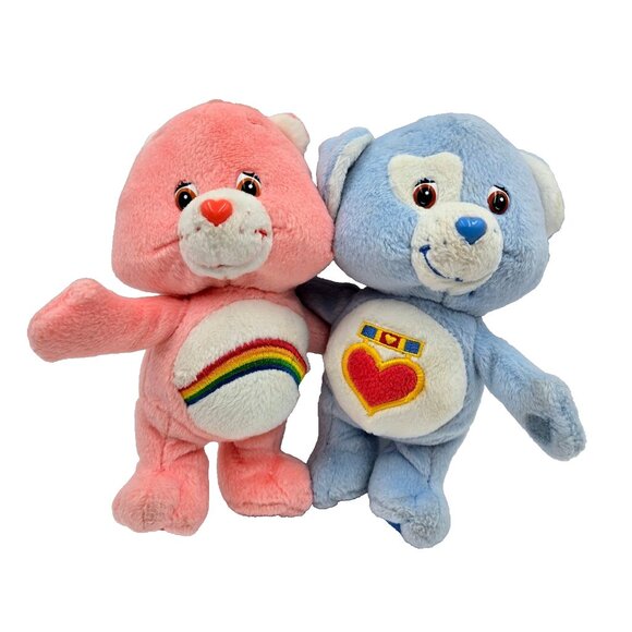 Care Bears Cuddle Pairs Cheer Bear And Loyal Heart Dog Plush 7” Vintage Read - Picture 1 of 14